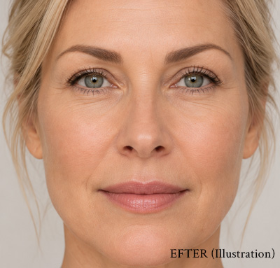 Illustration av kvinnoansikte efter skintightening