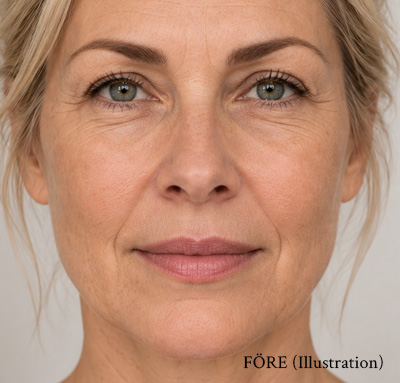 Illustration av kvinnoansikte före skintightening